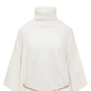 Michael Kors Cable Knit Poncho Cape Turtleneck Sweater cream w/ belt S / M